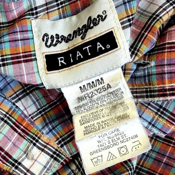 Wrangler Riata Long Sleeve Button Down Shirt Size M Lightweight Multicolor Plaid - Picture 12 of 12